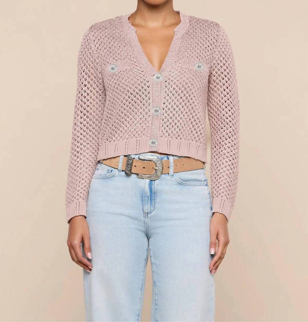 NEW L'AGENCE blanca sequin cardigan in adobe rose